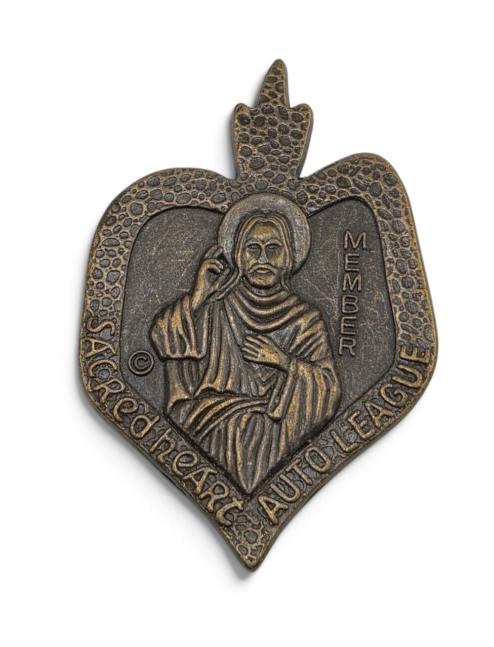 Vintage Sacred Heart Auto League Dashboard Plaque Jesus Memorare Catholic